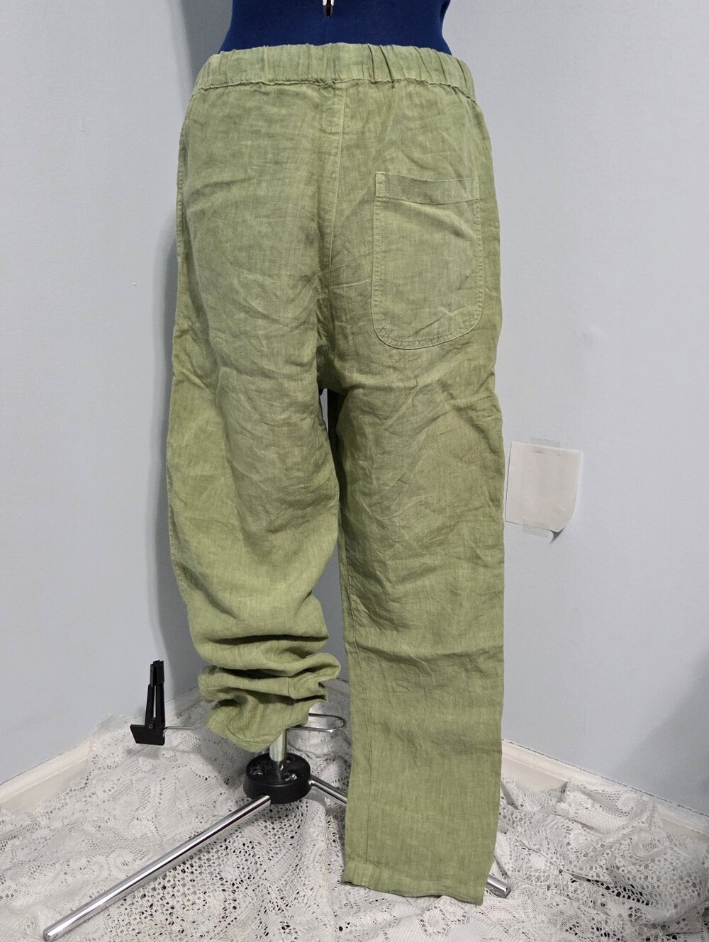 Green Italian Linen Drawstring Pants Size 44 - Picture 2 of 7